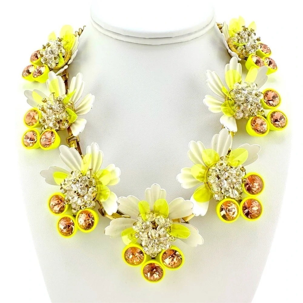 J. Crew RARE Brulee Yellow White Enamel Flower Petal Statement Necklace